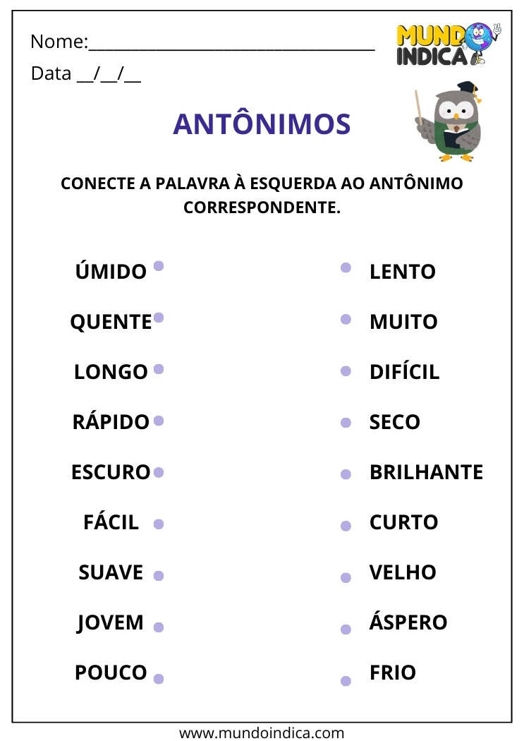 Atividade de Alfabetização e Letramento com Antônimos para Imprimir
