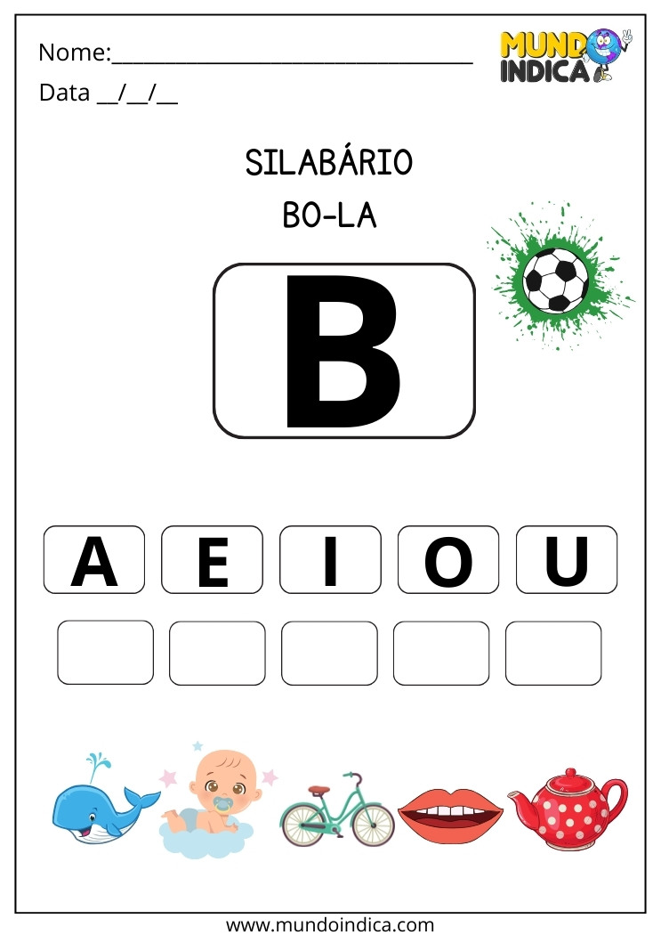 Atividade de Alfabetização e Letramento com Silabário da Letra B para Imprimir