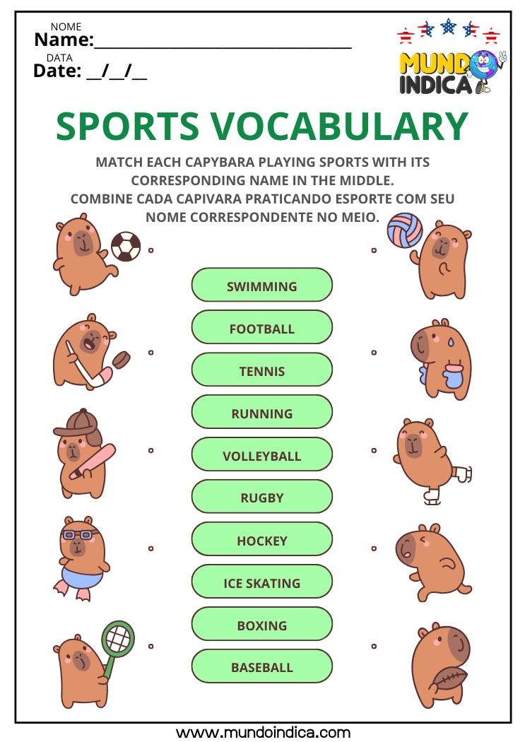 Atividade de Inglês Sports Vocabulary para Imprimir