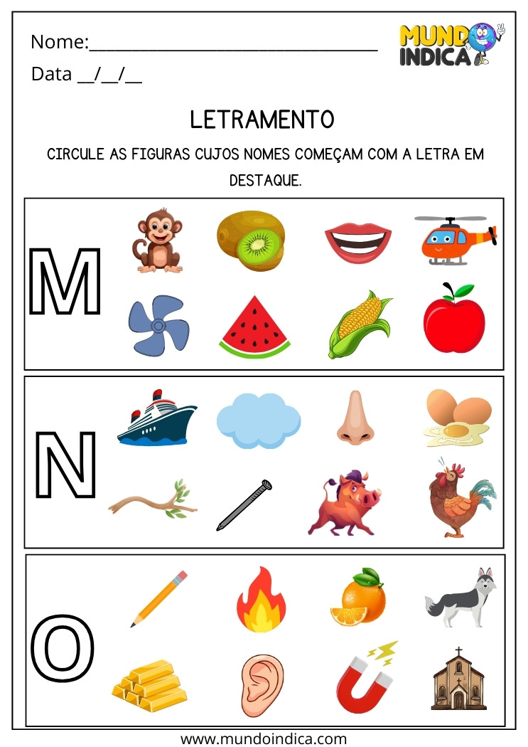 Atividade de Letramento Letra Inicial para Imprimir