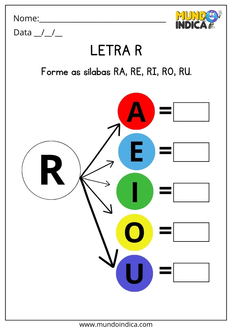 Atividade de Letramento para Formar Sílabas com a Letra R para Imprimir
