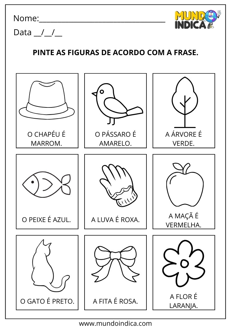 Atividade para Colorir as Figuras de Acordo com a Interpretação da Frase para Imprimir