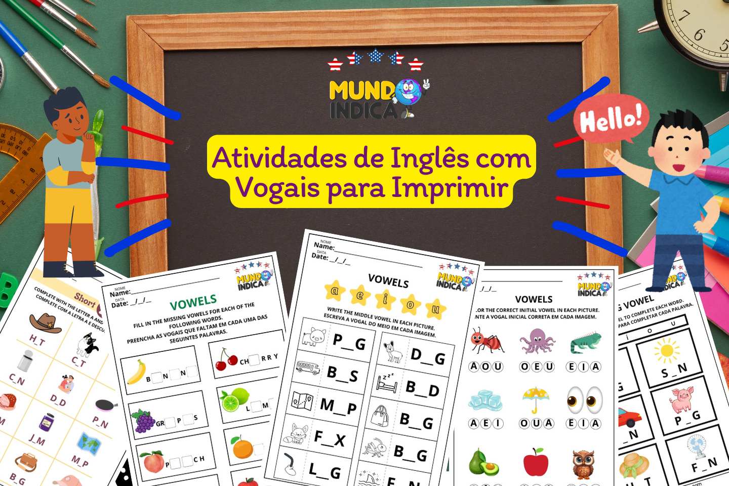 Atividades de Inglês com Vogais para Imprimir