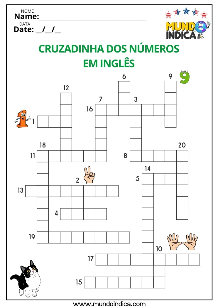 Cruzadinha em Inglês sobre Números para Imprimir
