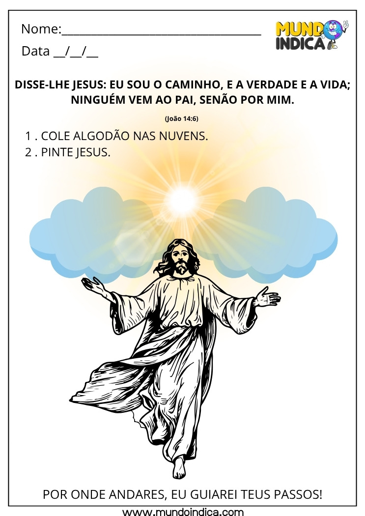 Atividade Lúdica Bíblica para Colar Algodão nas Nuvens