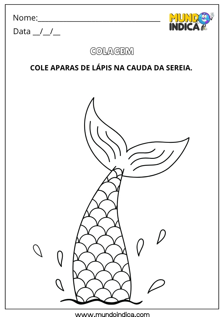 Atividade Lúdica Cole Aparas de Lápis na Cauda da Sereia para Imprimir