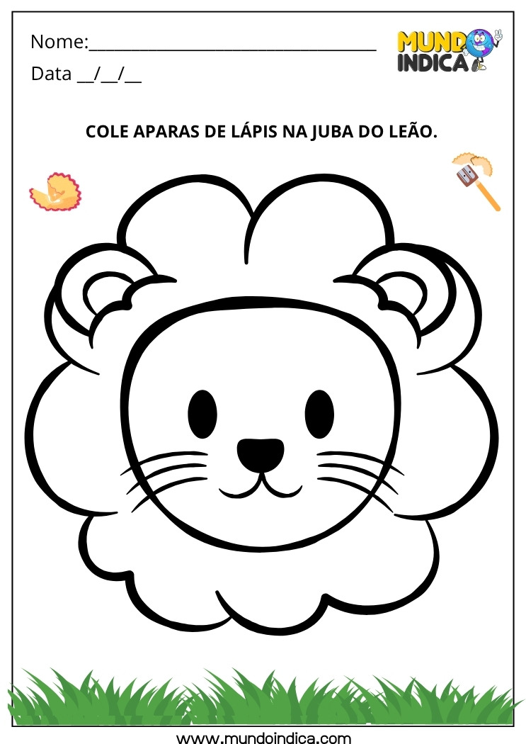 Atividade Lúdica Cole Aparas de Lápis na Juba do Leão para Educação Infantil