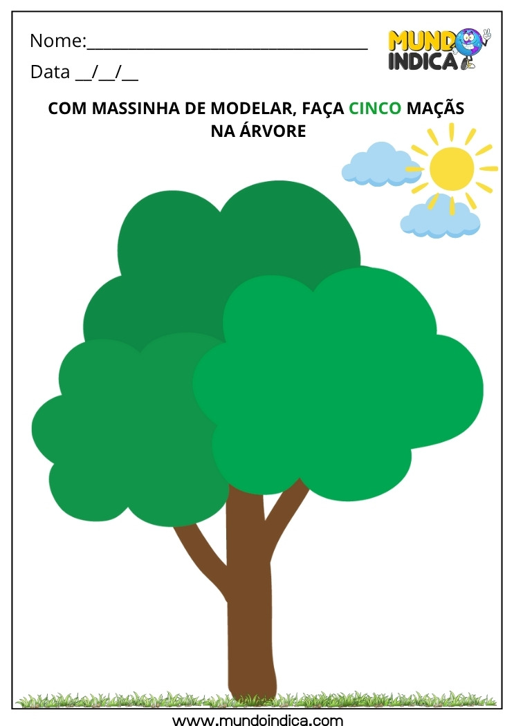 Atividade Lúdica Faça Cinco Maçãs na Árvore com Massinha de Modelar para Educação Infantil