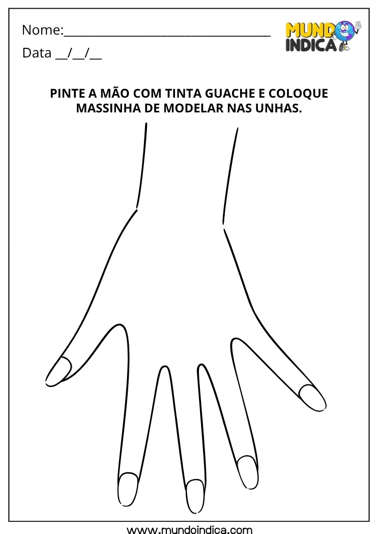 Atividade Lúdica Pinte a Mão com Tinta Guache e Coloque Massinha de Modelar nas Unhas para Educação Infantil