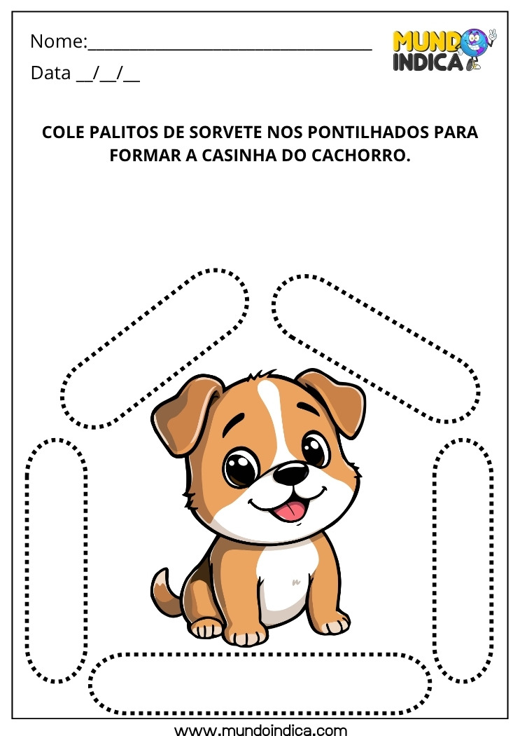 Atividade Lúdica com Palitos de Sorvete para Criar uma Casinha para o Cachorro para Educação Infantil