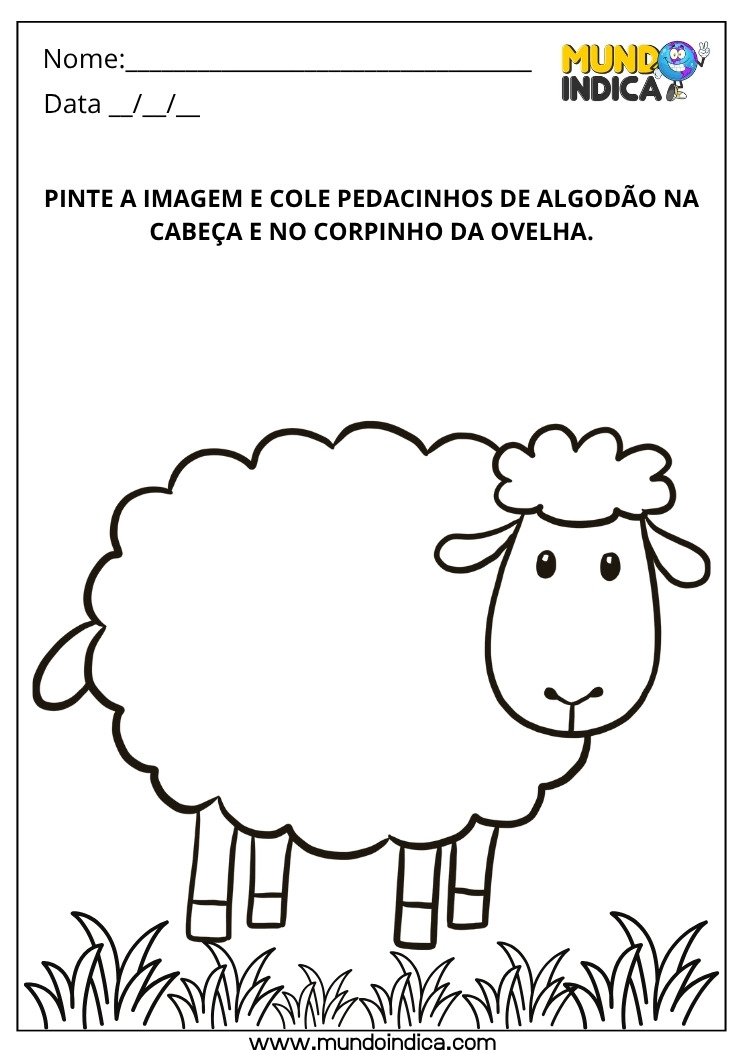 Atividade Lúdica com Pintura e Colagem de Algodão na Ovelha para Educação Infantil