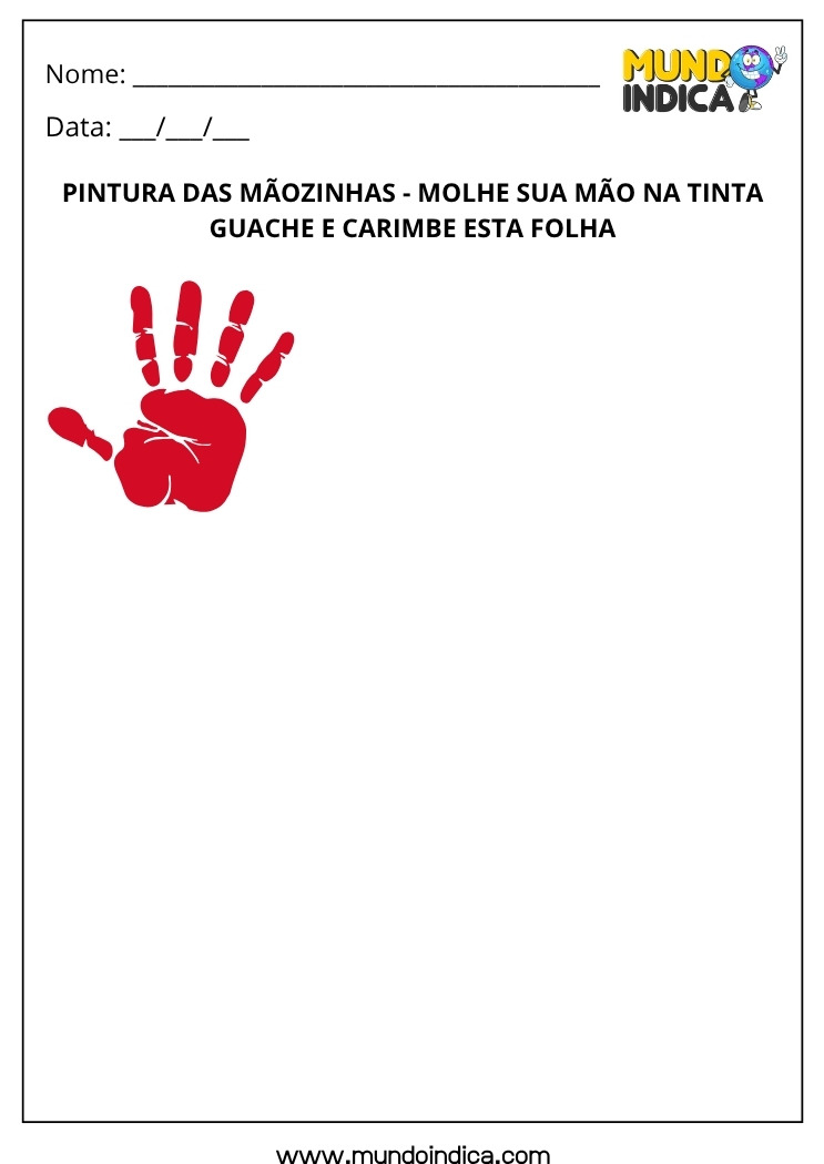 Atividade Lúdica com Tinta Guache para Pintar a Mão na Folha para Educação Infantil