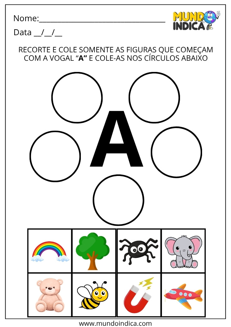 Atividade Lúdica de Alfabetização com Recorte e Colagem para Fazer em Casa para Imprimir