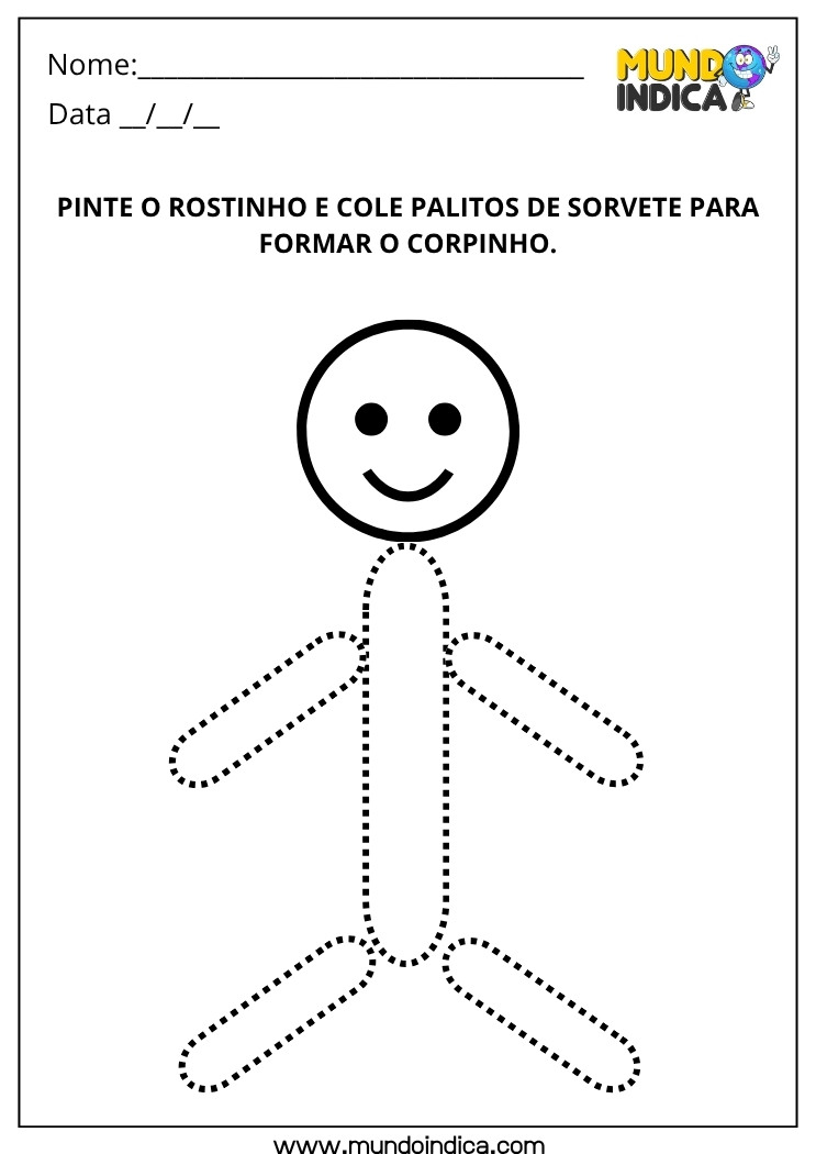 Atividade Lúdica de Pintura e Colagem de Palitos de Sorvete no Corpo para Educação Infantil