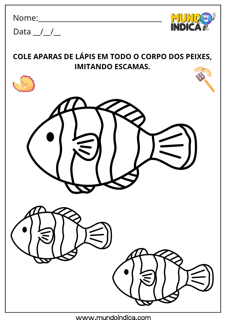 Atividade Lúdica para Colar Aparas de Lápis nos Peixes para Educação Infantil