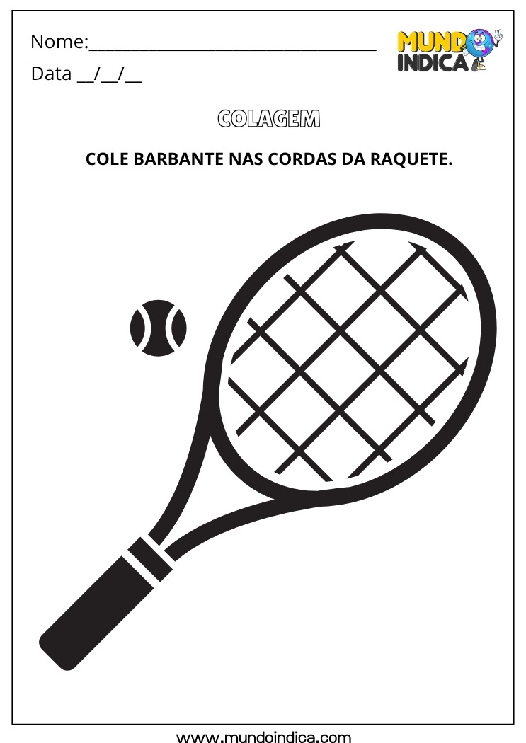 Atividade Lúdica para Colar Barbante nas Cordas da Raquete para Educação Infantil