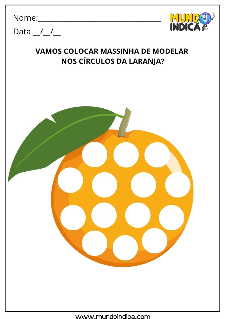 Atividade Lúdica para Colocar Massinha de Modelar na Laranja para Educação Infantil