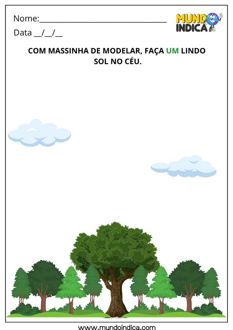 Atividade Lúdica para Fazer um Lindo Sol no Céu com Massinha de Modelar para Educação Infantil