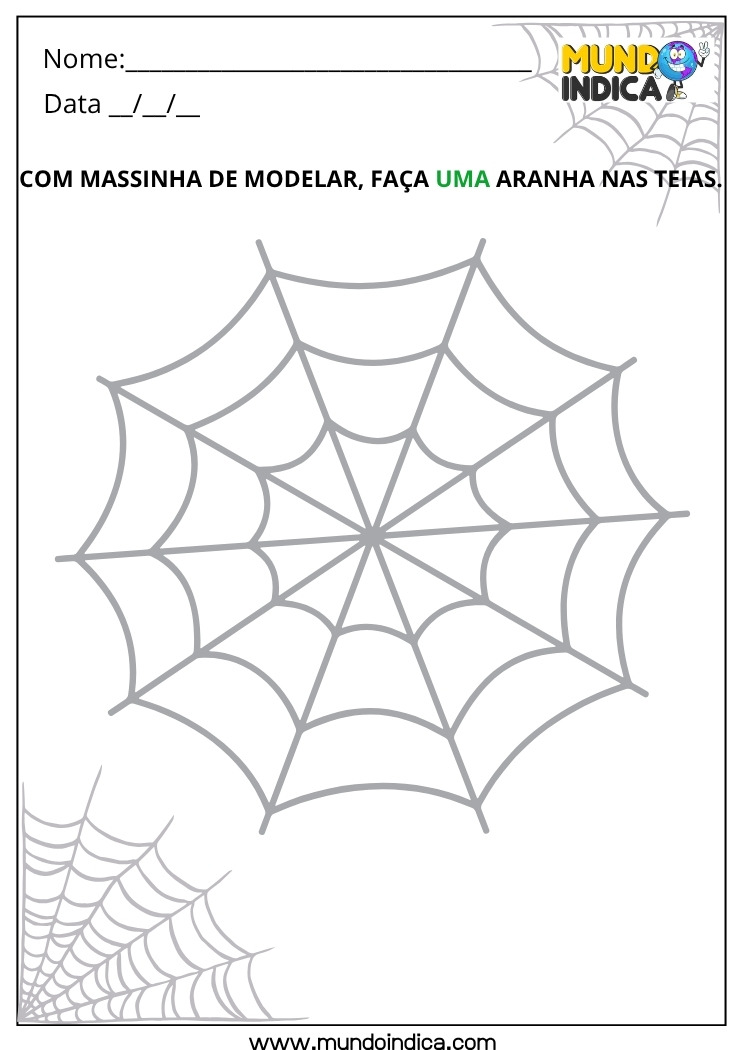 Atividade Lúdica para Fazer uma Aranha nas Teias com Massinha de Modelar para Educação Infantil