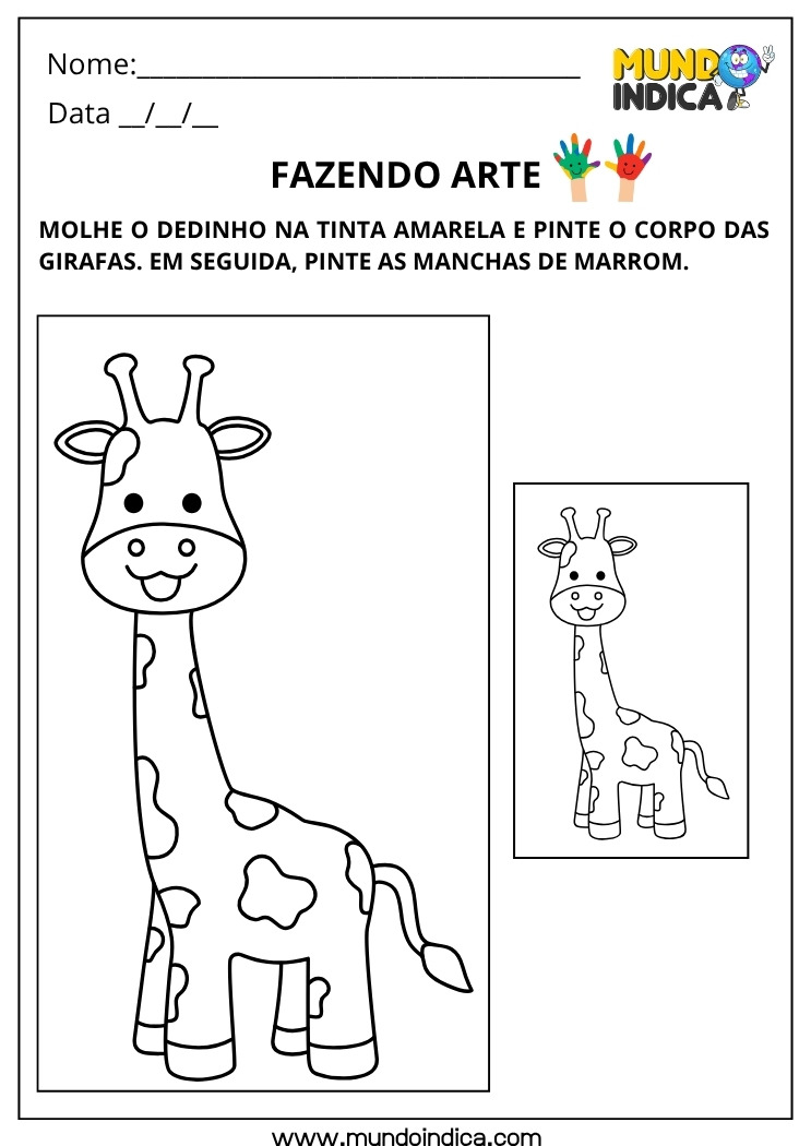 Atividade Lúdica para Pintar a Girafa com Tinta Guache para Educação Infantil