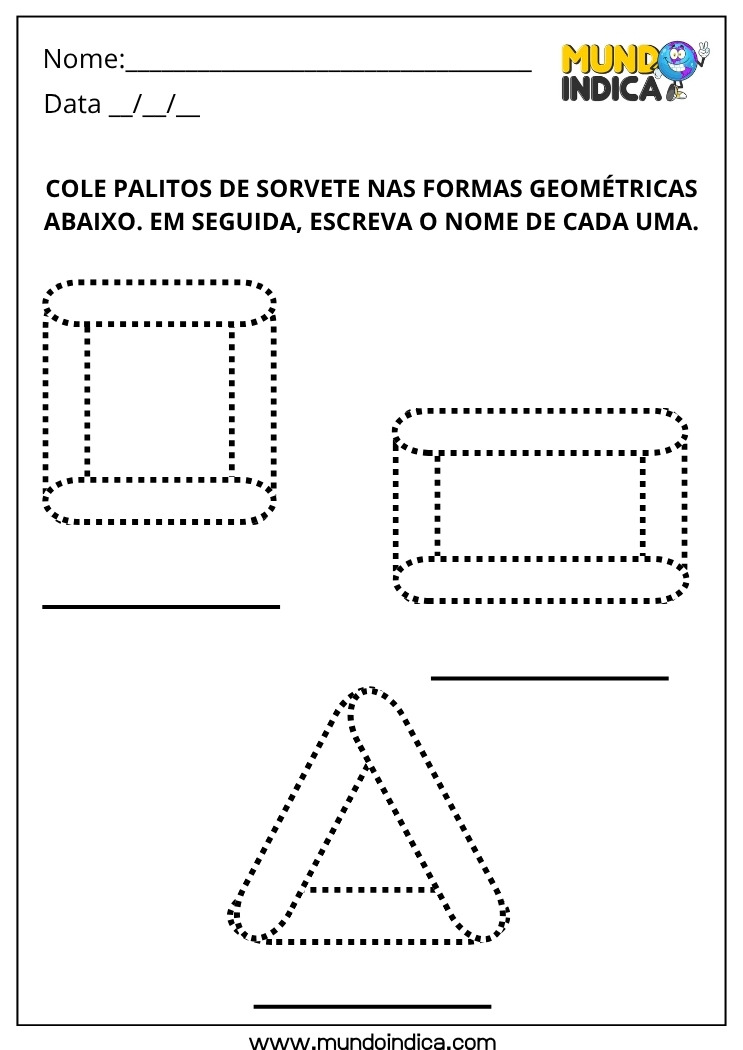 Atividade Lúdica sobre Formas Geométricas com Palitos de Sorvete para Educação Infantil