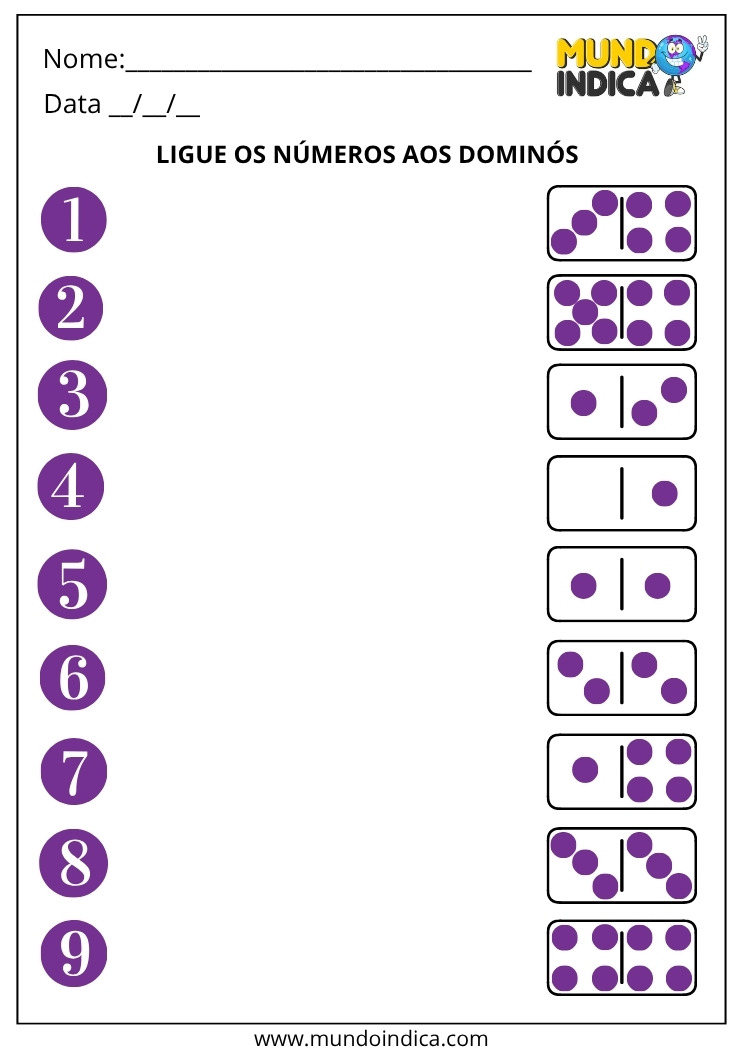 Atividade de Alfabetização Ligue os Números aos Dominós