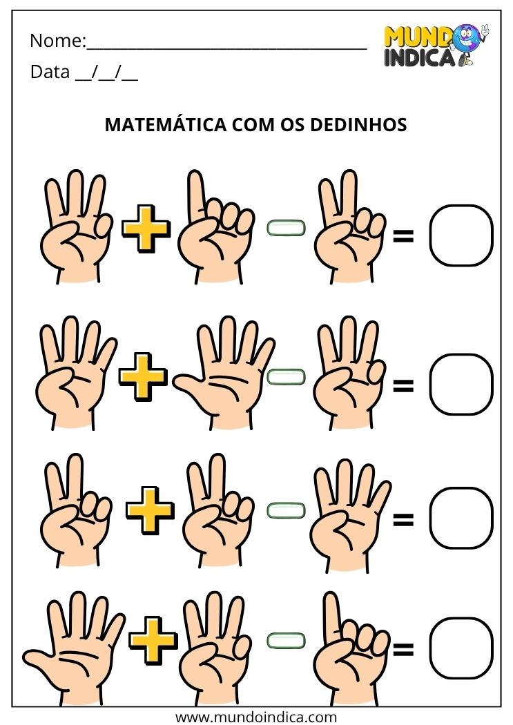 Atividade de Alfabetização Matemática com os Dedinhos para Imprimir