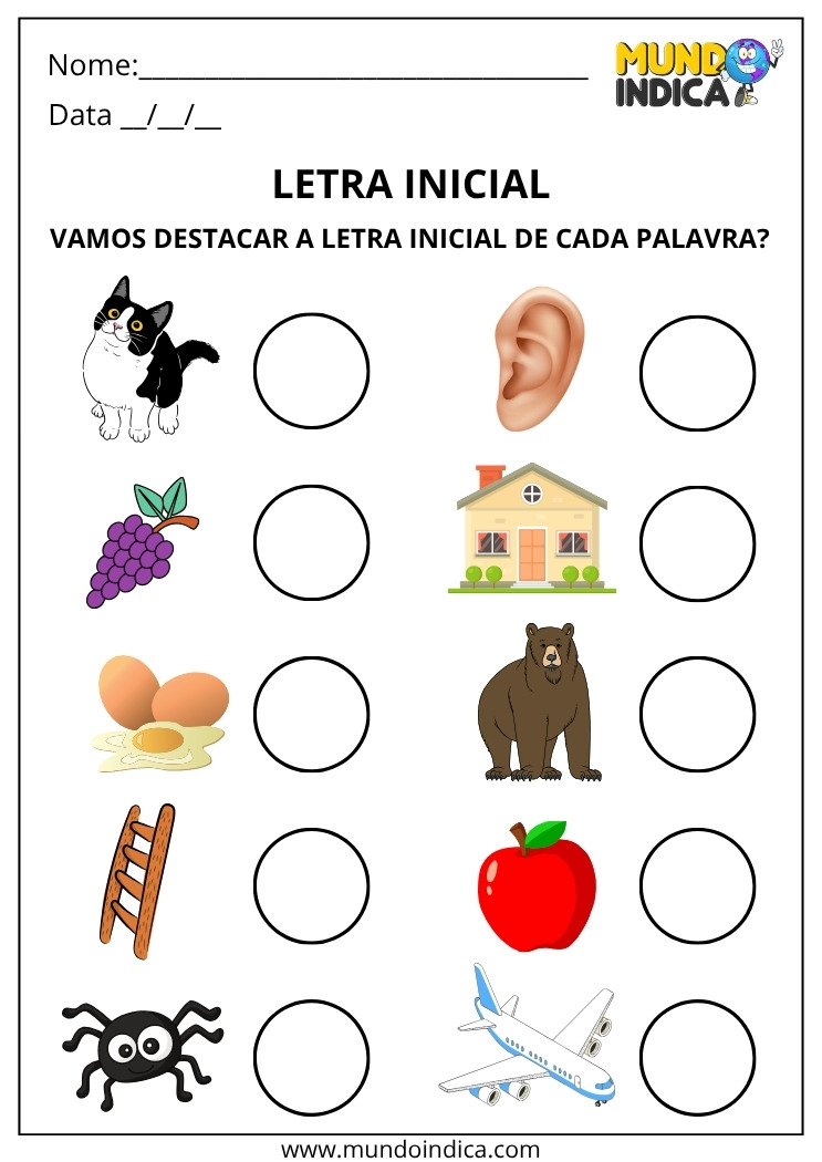Atividade de Alfabetização com Letra Inicial para Imprimir
