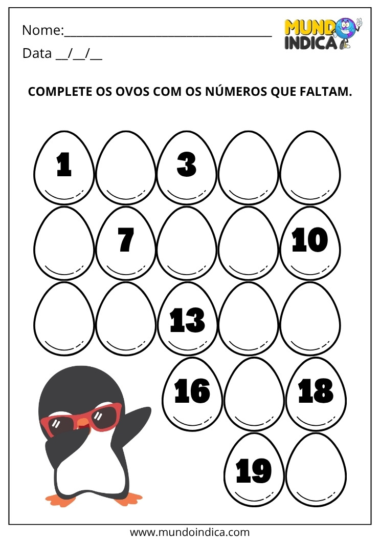 Atividade de Alfabetização com Números Faltosos para Imprimir