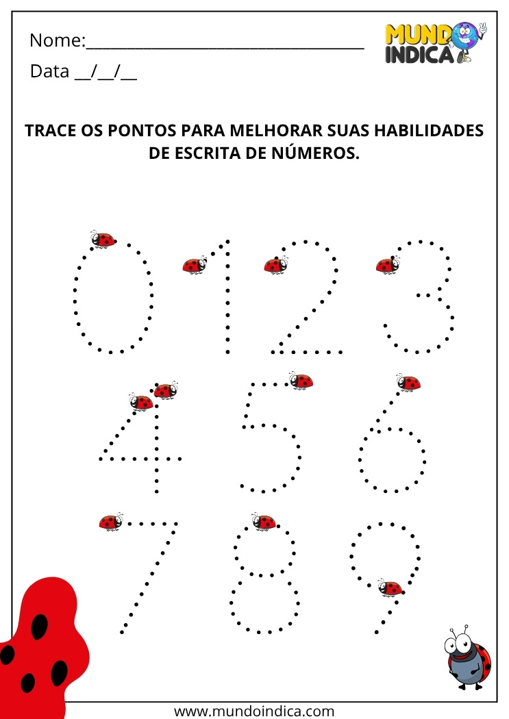 Atividade de Alfabetização com Números Pontilhados para Imprimir