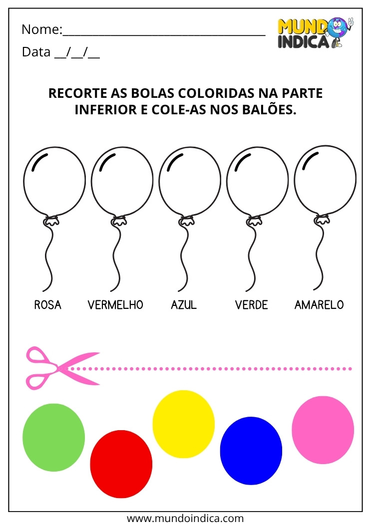 Atividade de Alfabetização com Recorte e Colagem dos Círculos Coloridos nos Balões para Imprimir