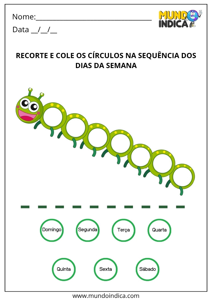 Atividade de Alfabetização sobre os Dias da Semana para Imprimir