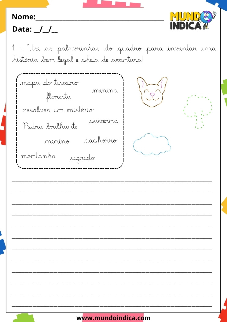 Atividade de Caligrafia para 5º Ano Use as Palavras do Quadro para Inventar uma História para Imprimir