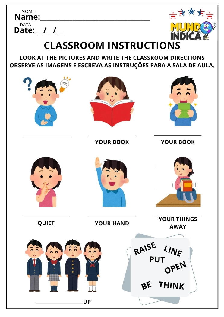 Atividade de Inglês Escreva as Regras da Sala de Aula Conforme as Imagens para Imprimir
