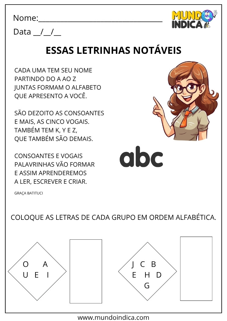Atividade de Ordem Alfabética das Letrinhas para Imprimir