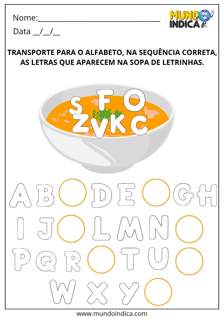 Atividade de Ordem Alfabética para Imprimir