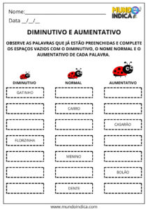 4 Atividades de Português com Diminutivo e Aumentativo