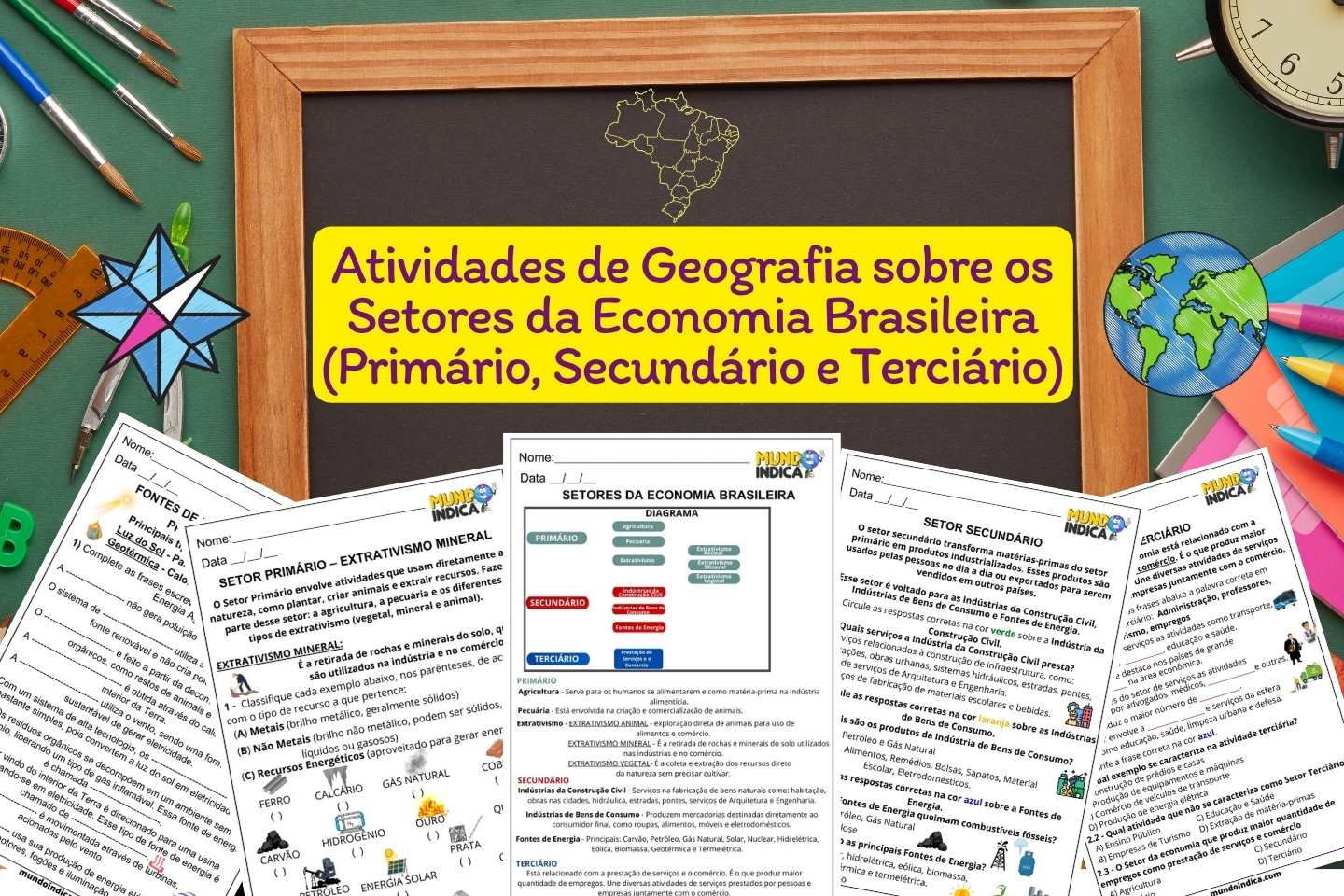 Atividades de Geografia sobre os Setores da Economia Brasileira (Primário, Secundário e Terciário)