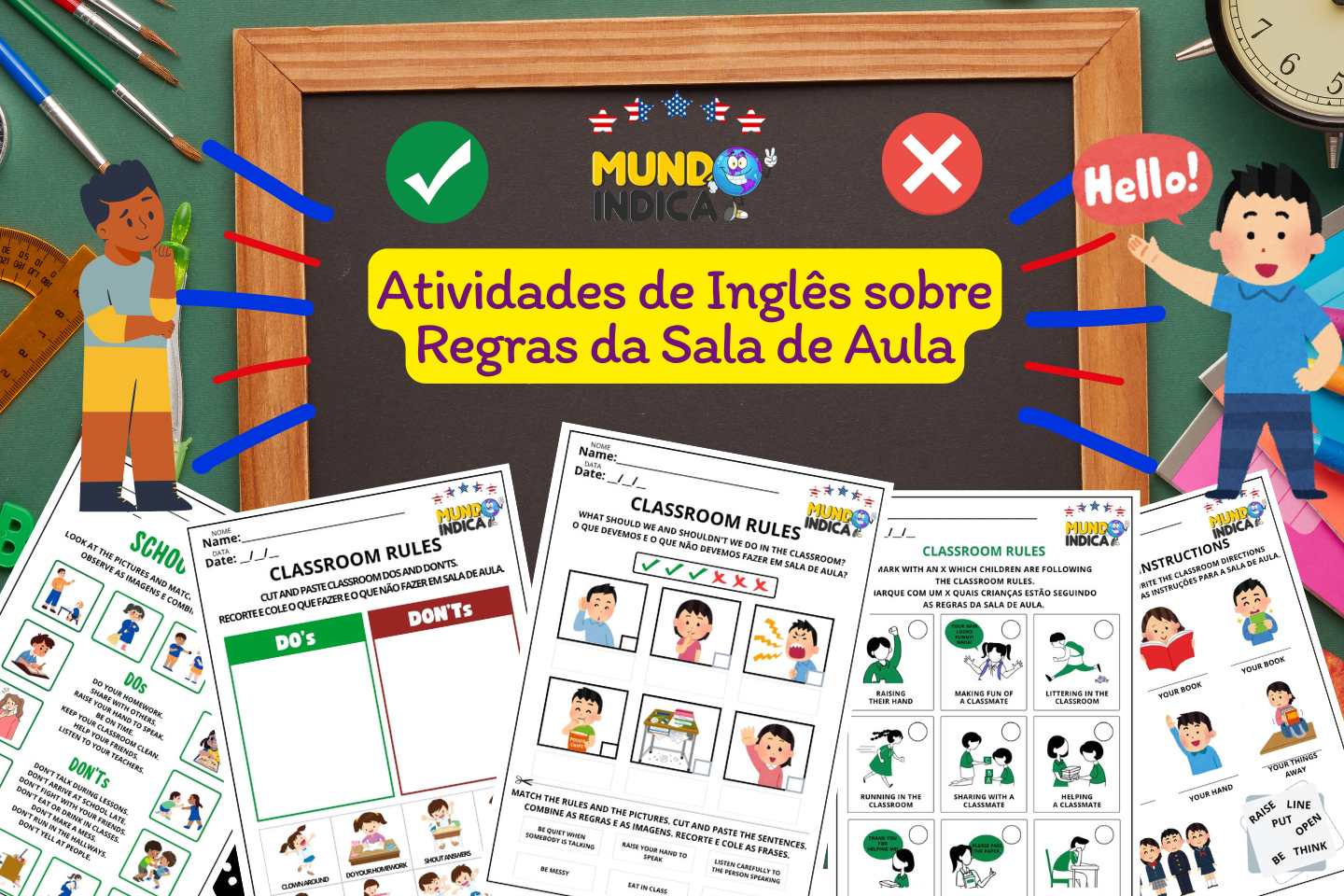 Atividades de Inglês sobre Regras da Sala de Aula