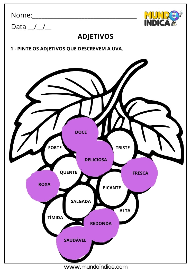 Atividade Lúdica de Português com Adjetivos com Respostas para Imprimir