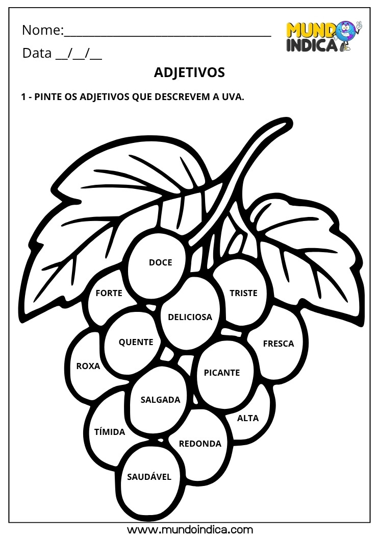 Atividade Lúdica de Português com Adjetivos para Imprimir