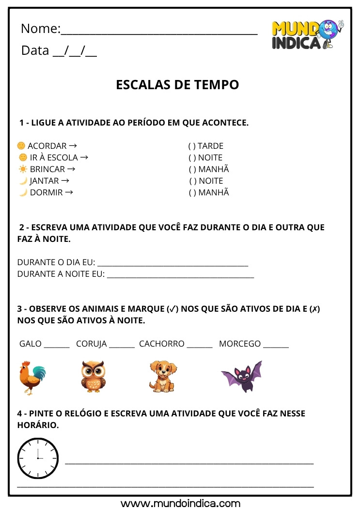 Atividade de Ciências para os Anos Iniciais sobre Escalas de Tempo