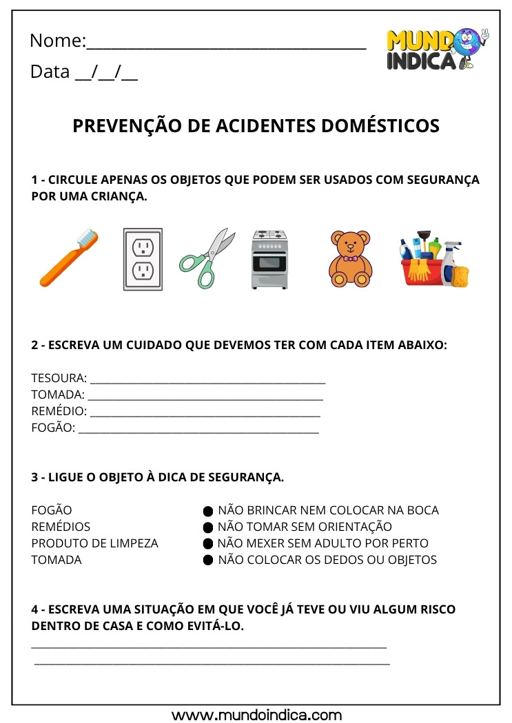 Atividade de Ciências para os Anos Iniciais sobre Prevenção de Acidentes Domésticos