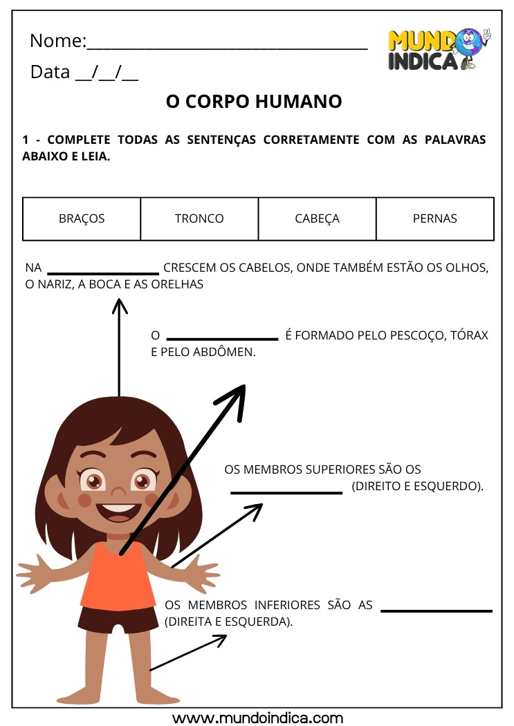 Atividade de Ciências para os Anos Iniciais sobre o Corpo Humano