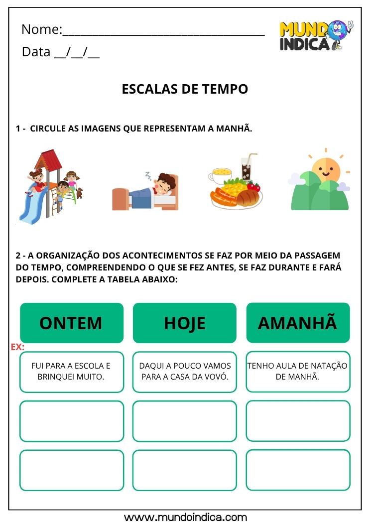 Atividade de Ciências sobre Escalas de Tempo para os Anos Iniciais do Ensino Fundamental
