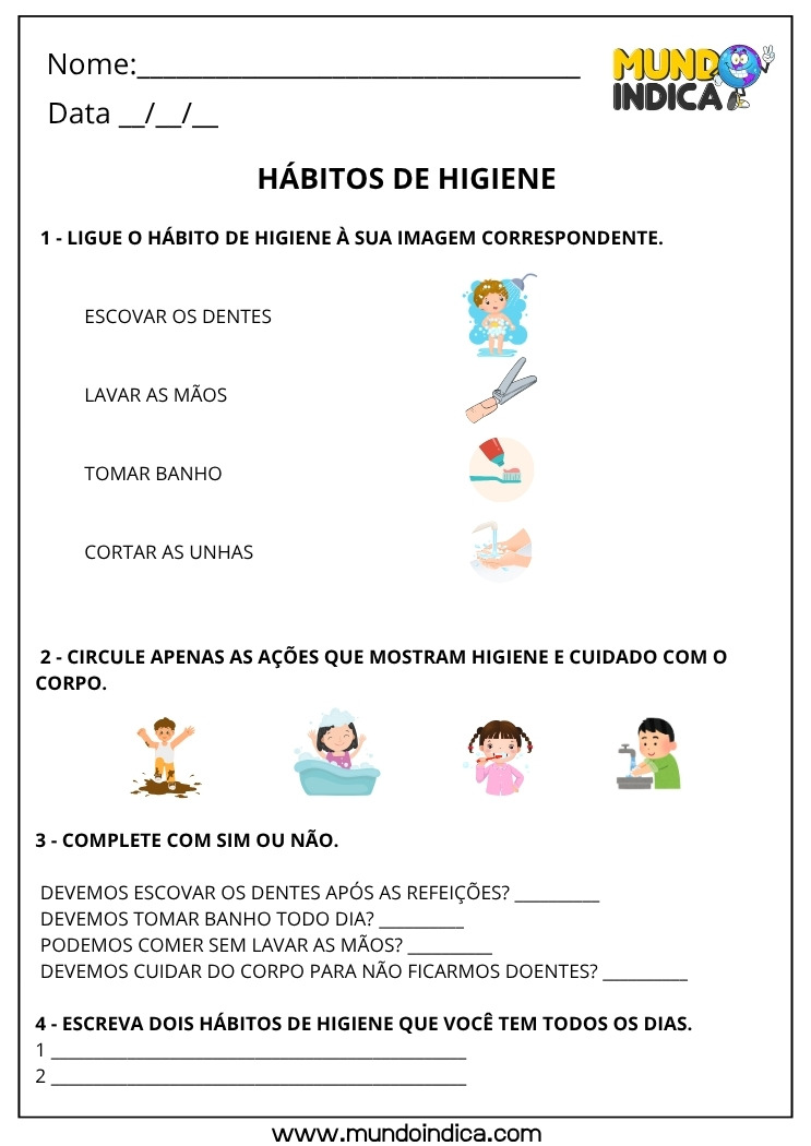 Atividade de Ciências sobre Hábitos de Higiene para os Anos Iniciais do Ensino Fundamental