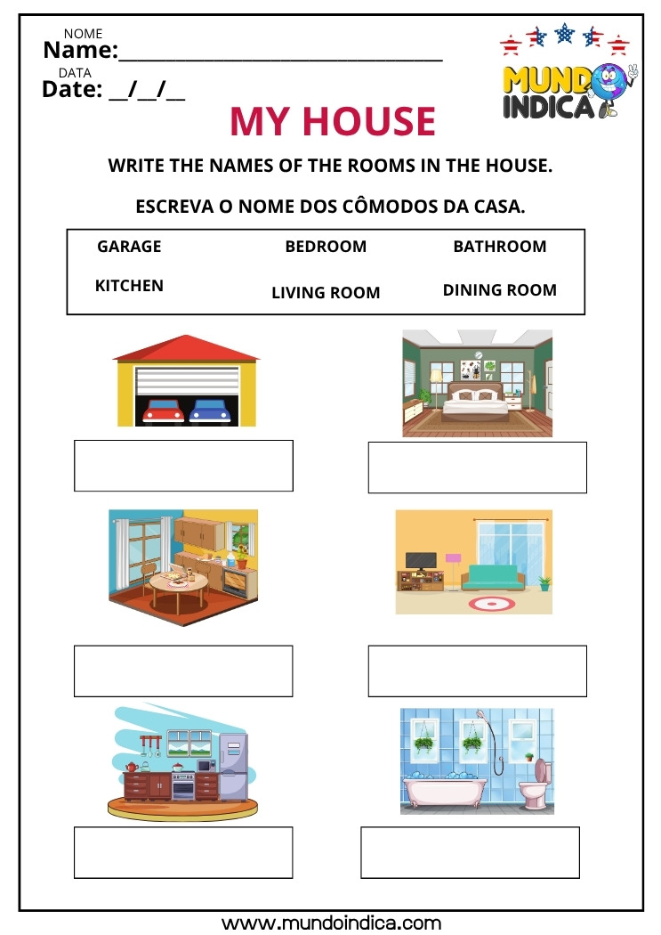 Atividade de Inglês para os Anos Iniciais sobre My House para Imprimir