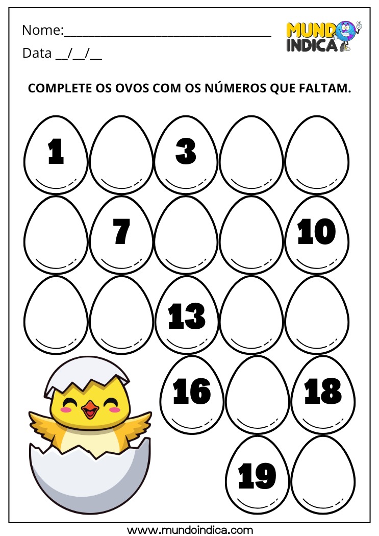 Atividade de Matemática para os Anos Iniciais Complete os Números Faltosos