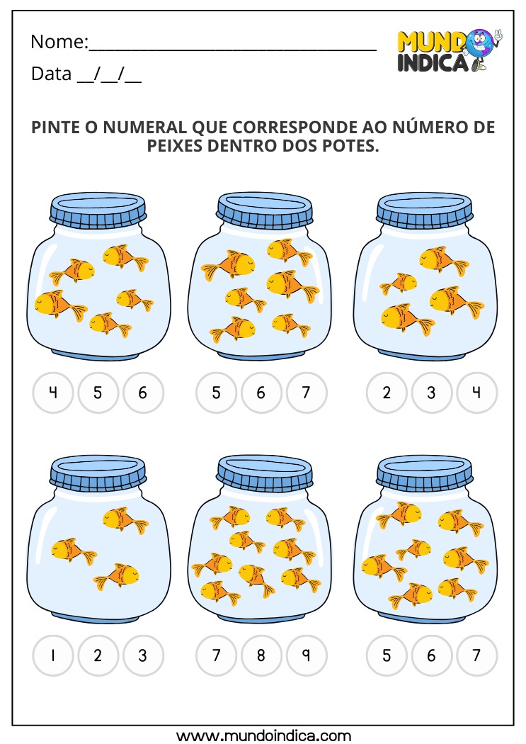 Atividade de Matemática para os Anos Iniciais com Contagem e Pintura do Número Correspondente