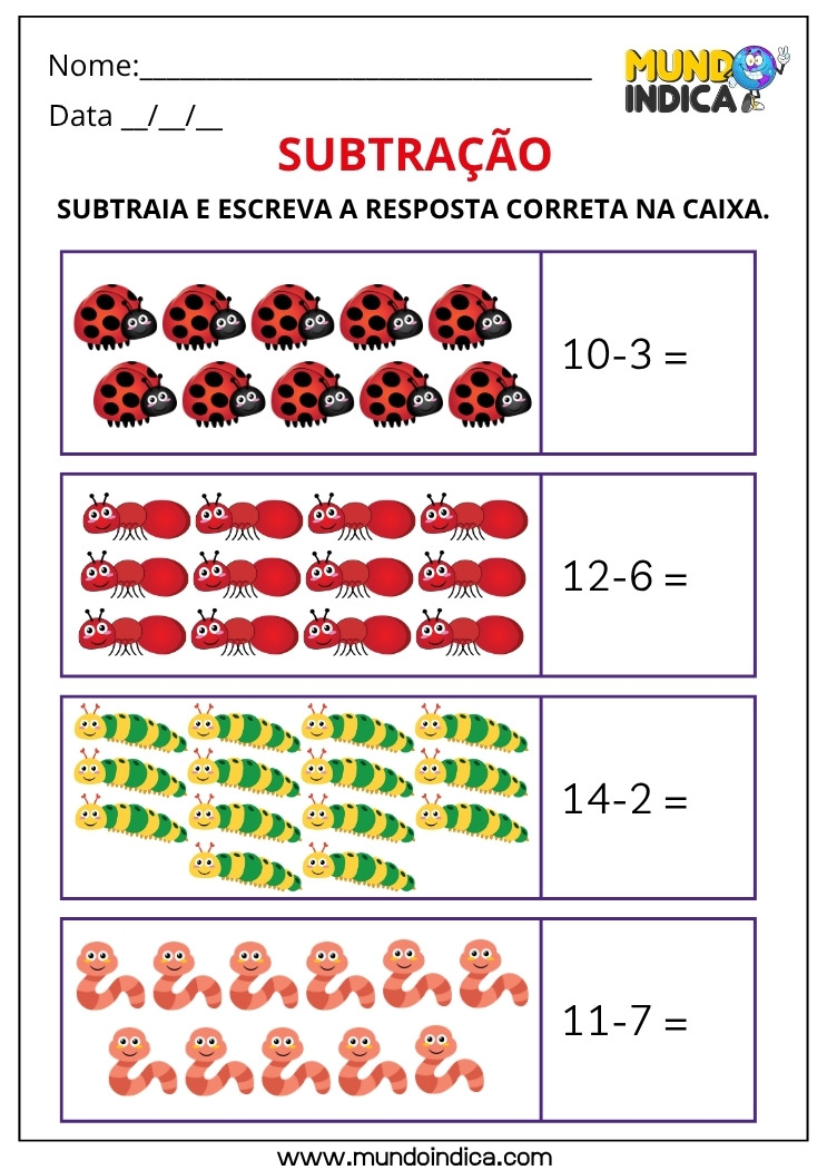 Atividade de Matemática para os Anos Iniciais com Subtração Divertida
